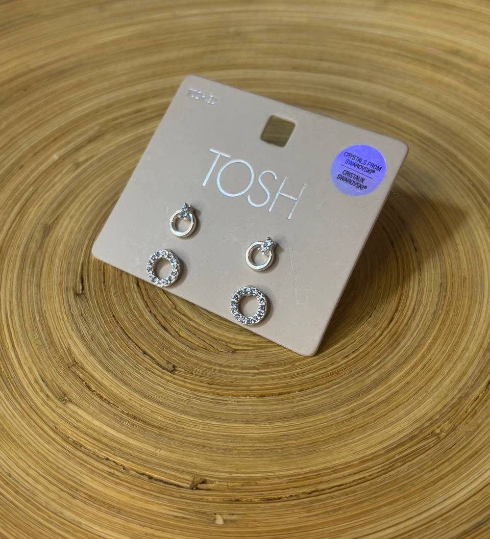 گوشواره میخی پک دار دوتایی دایره نگینی