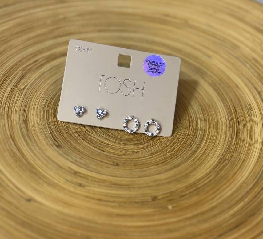 گوشواره میخی پک دار دوتایی نگین سواروسکی - آبی