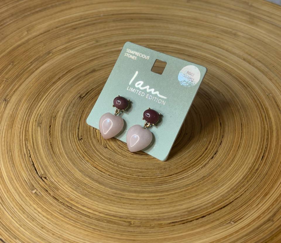 گوشواره میخی آویزدار کوتاه دوطرفه سنگ قلبی