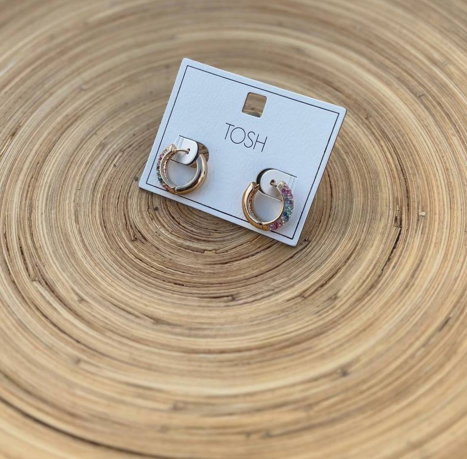 گوشواره حلقه ای تکی نگینی - رنگی