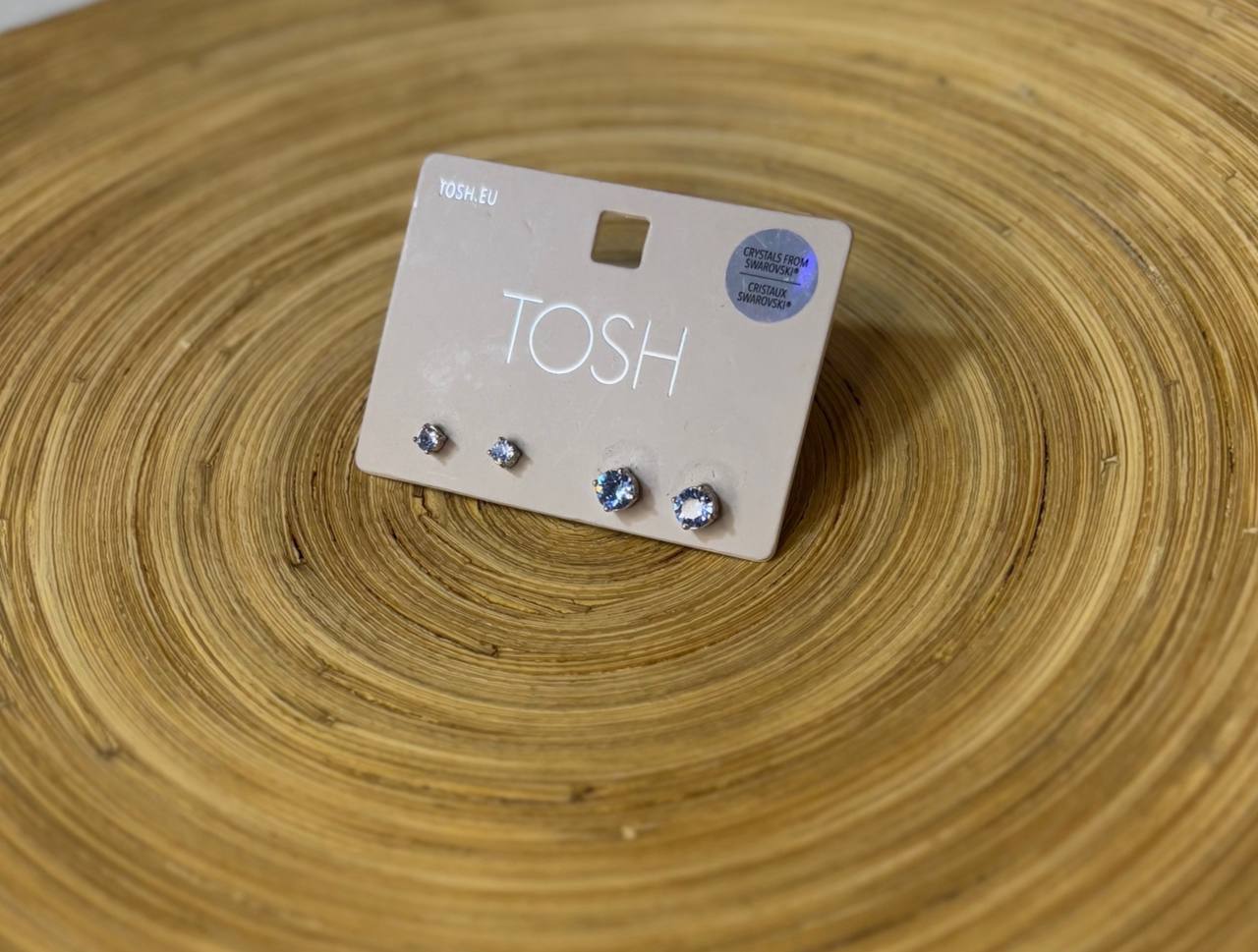 گوشواره میخی پک دار دوتایی نگین سواروسکی آبی