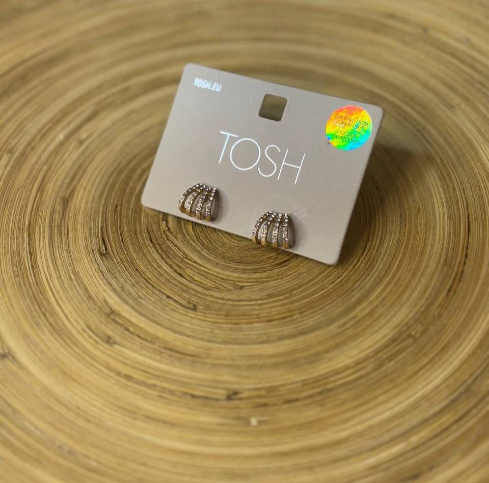 گوشواره میخی تکی هلالی نگینی طلایی